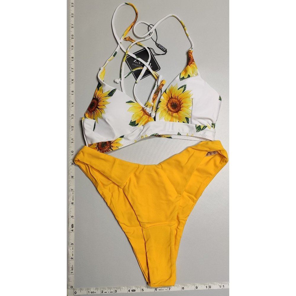 NWT ZAFUL Small Tankini Floral Yellow bikini set